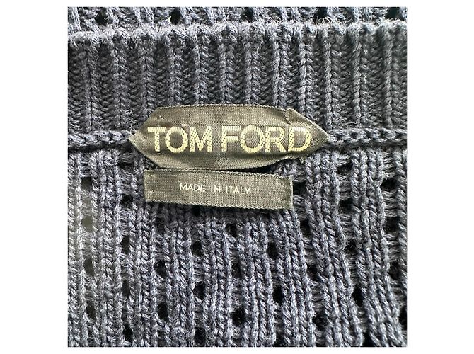 Suéter de crochê Tom Ford em algodão azul marinho - vista 4