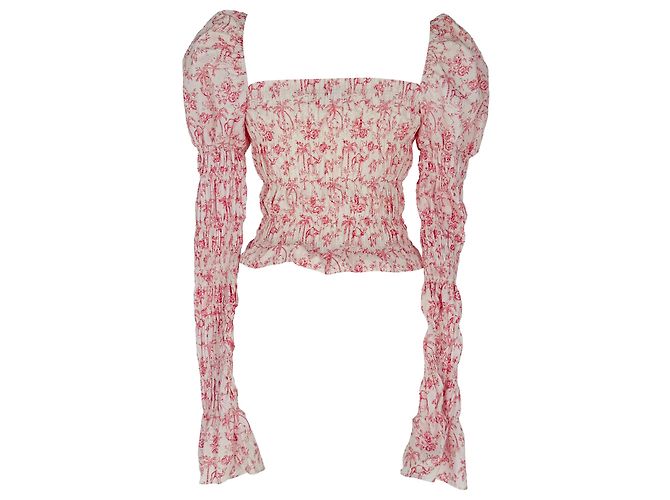 Autre Marque Blusa Delilah con estampado y fruncido en algodón rosa de Caroline Constas - vista 2
