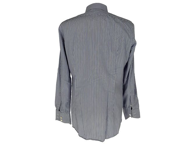 Tom Ford Gestreiftes Button-Down-Hemd aus blauer Baumwolle - Ansicht 2