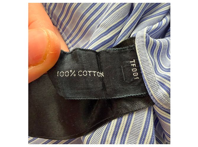 Tom Ford Gestreiftes Button-Down-Hemd aus blauer Baumwolle - Ansicht 7