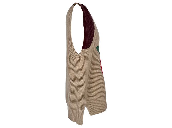 Geripptes Jw Anderson Strickweste mit Apfelprint aus beiger Wolle - Ansicht 2