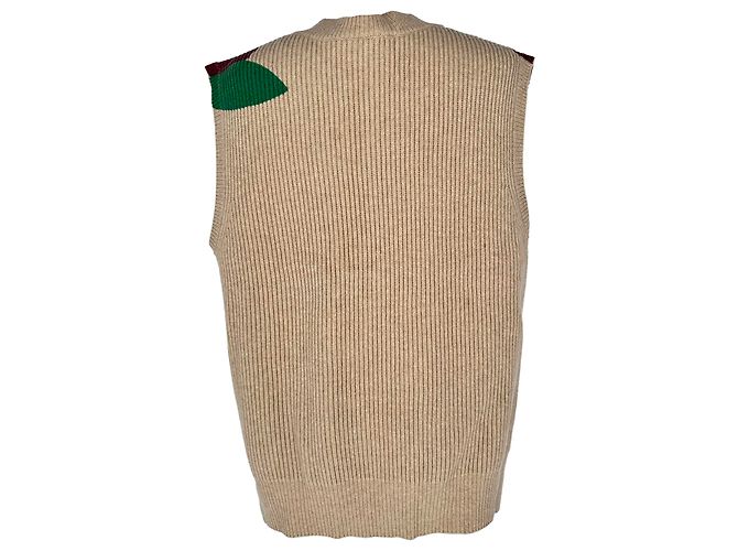 Geripptes Jw Anderson Strickweste mit Apfelprint aus beiger Wolle - Ansicht 3