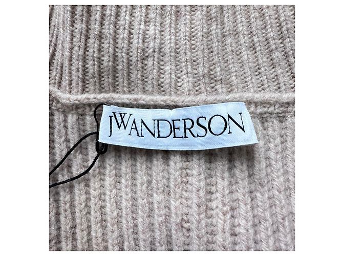 Geripptes Jw Anderson Strickweste mit Apfelprint aus beiger Wolle - Ansicht 4