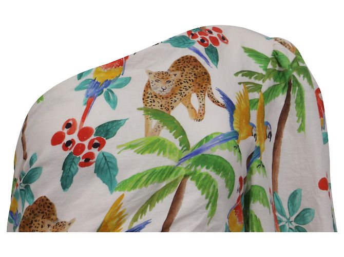 Abito midi monospalla Farm Rio Tropical Paradise in lino multicolore - vista 2