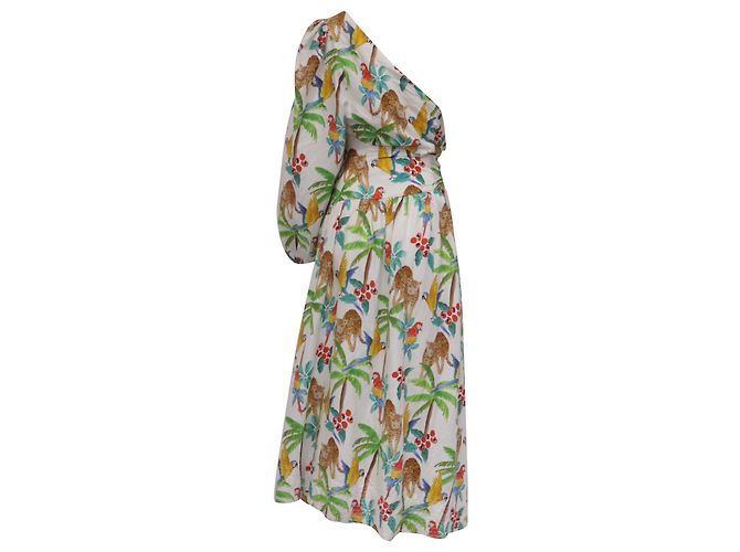 Abito midi monospalla Farm Rio Tropical Paradise in lino multicolore - vista 4