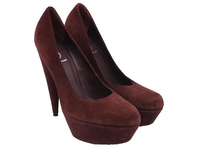 Yves Saint Laurent Décolleté Aliama Saint Laurent in scamosciato bordeaux Bordò - vista 3