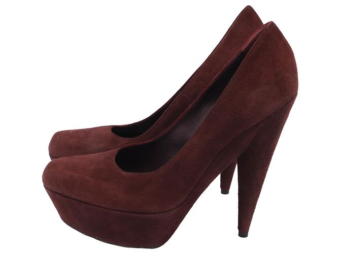 Yves Saint Laurent Décolleté Aliama Saint Laurent in scamosciato bordeaux Bordò - vista 4