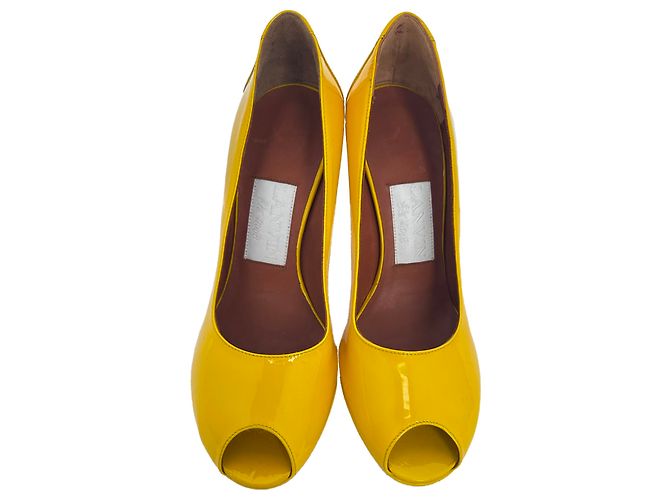 Décolleté con plateau e punta aperta Lanvin in vernice giallo - vista 3