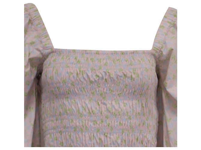 Mini abito smock Ganni con stampa floreale in cotone multicolore - vista 4
