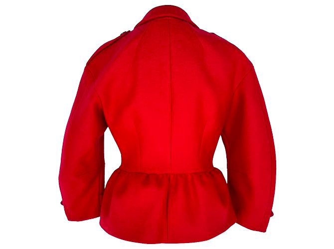 Burberry Peplum Mantel aus roter Virgin Wool - Ansicht 3