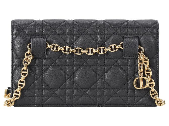Dior Cannage Caro Gürteltasche mit Kette aus schwarzem Leder - Ansicht 3