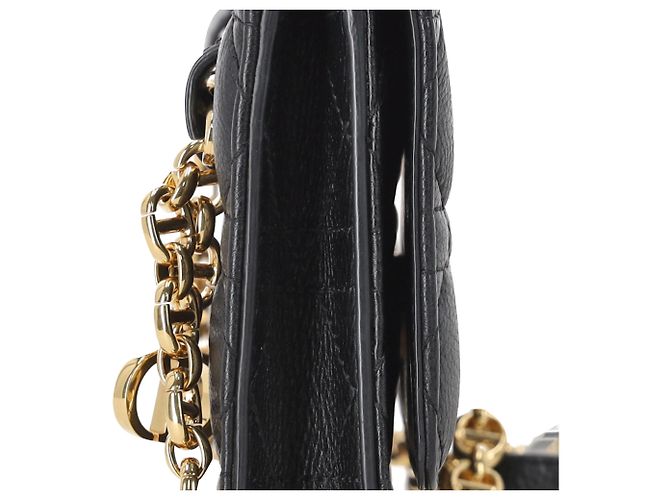 Dior Cannage Caro Gürteltasche mit Kette aus schwarzem Leder - Ansicht 4