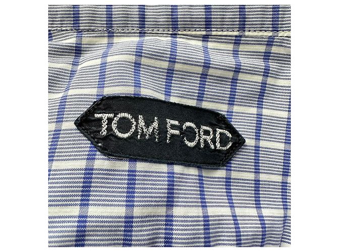 Camicia a bottoni a quadri Tom Ford in cotone blu - vista 4