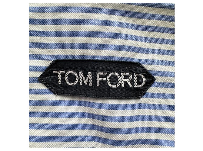 Tom Ford Gestreiftes Button-Down-Hemd aus blauer Baumwolle - Ansicht 4