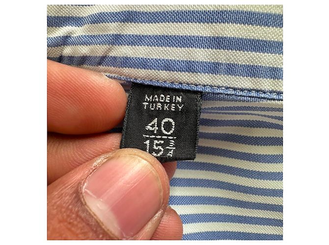 Tom Ford Gestreiftes Button-Down-Hemd aus blauer Baumwolle - Ansicht 6