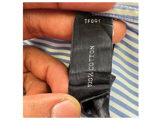 Tom Ford Gestreiftes Button-Down-Hemd aus blauer Baumwolle - Ansicht 7