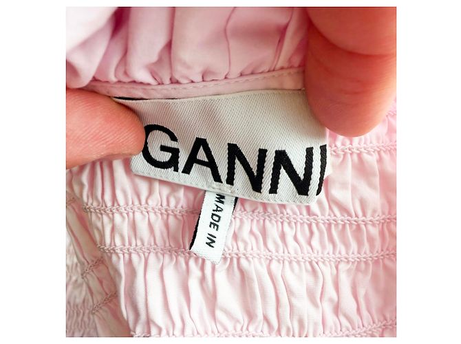 Camicetta a maniche lunghe arricciata in cotone rosa Ganni - vista 8