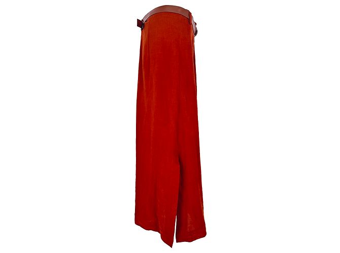 Falda midi Max Mara con cinturón en lana naranja óxido - vista 4