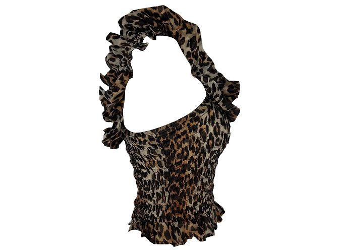 Top con hombros descubiertos con estampado de leopardo Ganni en lyocell marrón Castaño - vista 3