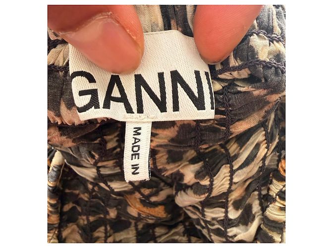 Top con hombros descubiertos con estampado de leopardo Ganni en lyocell marrón Castaño - vista 5