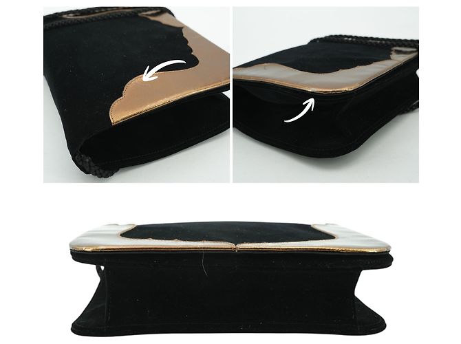 Yves Saint Laurent Borsa a tracolla da sera in velluto nero con croce dorata - vista 4