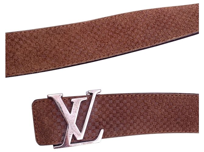 Louis Vuitton Gürtel Mini Damier Suede LV Initiales Braun Größe 95 - Ansicht 6
