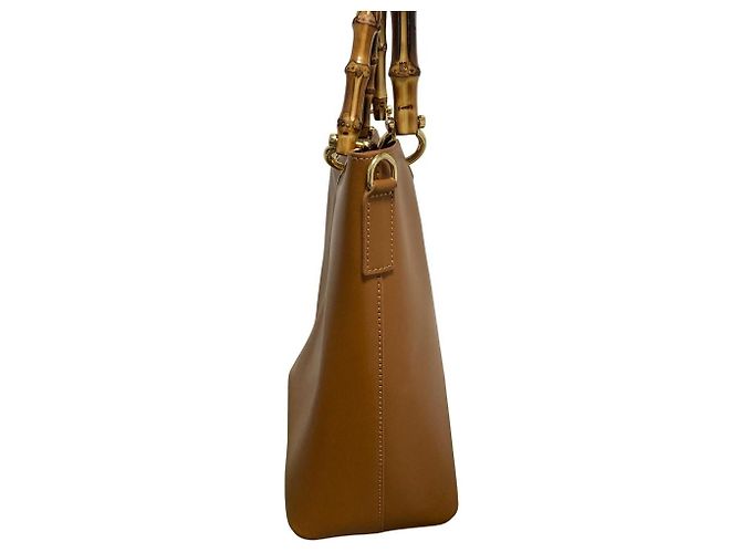 Autre Marque Bolsa Tote 2way de couro com alça de bambu BEVINI Marrom Camelo - vista 2