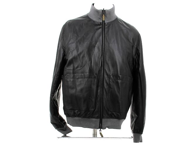Berluti Veste réversible en daim kaki et cuir noir - vue 2