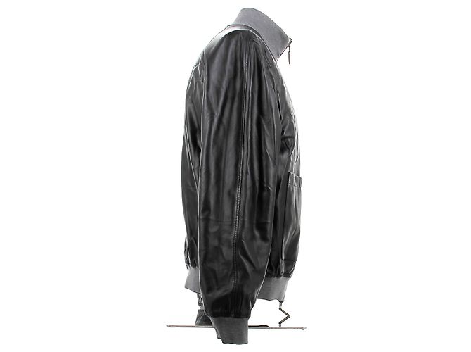 Berluti Veste réversible en daim kaki et cuir noir - vue 4
