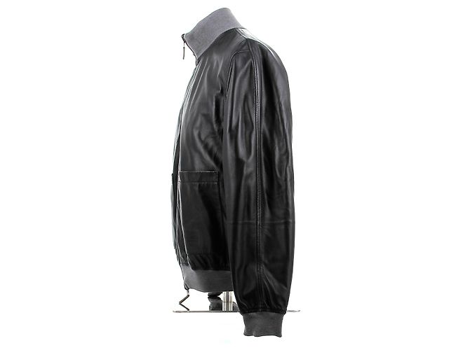Berluti Veste réversible en daim kaki et cuir noir - vue 5