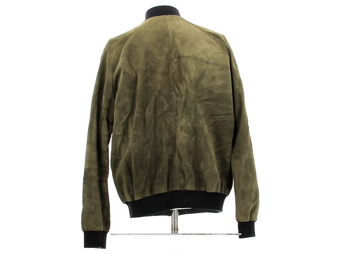 Berluti Veste réversible en daim kaki et cuir noir - vue 6