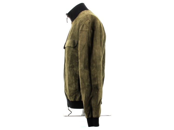 Berluti Veste réversible en daim kaki et cuir noir - vue 7