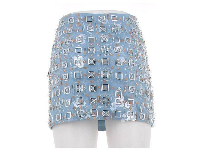 Autre Marque Falda azul con lentejuelas naranjas - vista 2