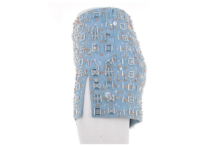 Autre Marque Falda azul con lentejuelas naranjas - vista 4