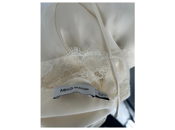 Mango Top de satén de encaje asimétrico Beige - vista 5