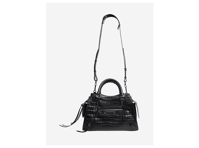 Balenciaga Borsa neo city in pelle con stampa coccodrillo nera - vista 2