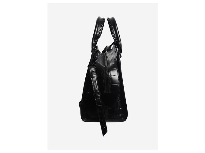 Balenciaga Borsa neo city in pelle con stampa coccodrillo nera - vista 3