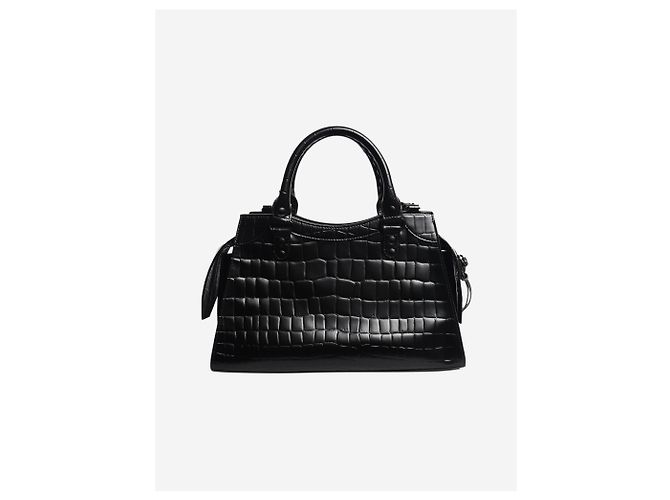 Balenciaga Borsa neo city in pelle con stampa coccodrillo nera - vista 4