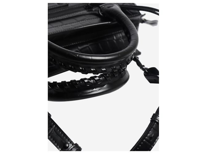 Balenciaga Borsa neo city in pelle con stampa coccodrillo nera - vista 6