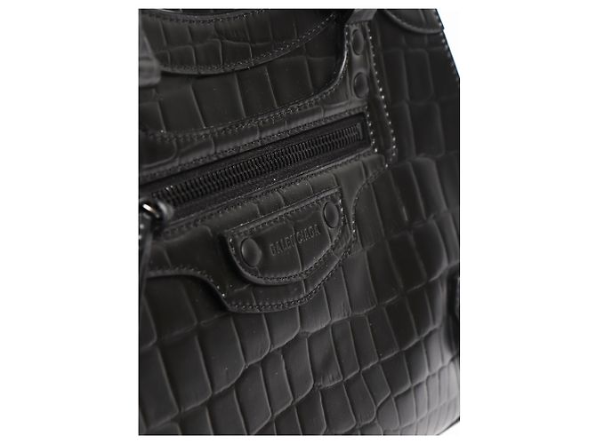 Balenciaga Borsa neo city in pelle con stampa coccodrillo nera - vista 8