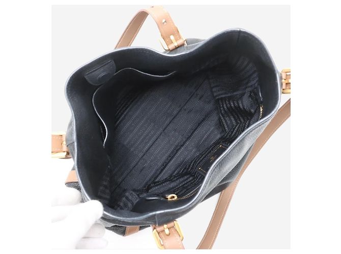 Prada Navy Vitello Daino Leder Tote Bag Marineblau - Ansicht 11