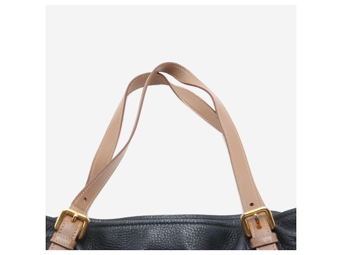 Prada Navy Vitello Daino Leder Tote Bag Marineblau - Ansicht 12