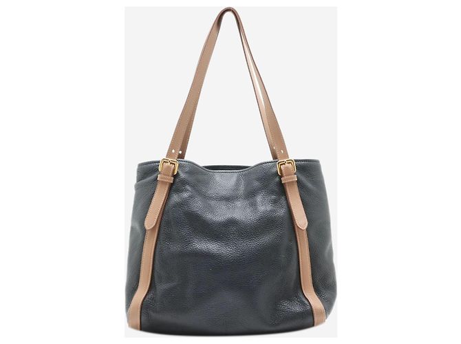 Prada Navy Vitello Daino Leder Tote Bag Marineblau - Ansicht 2