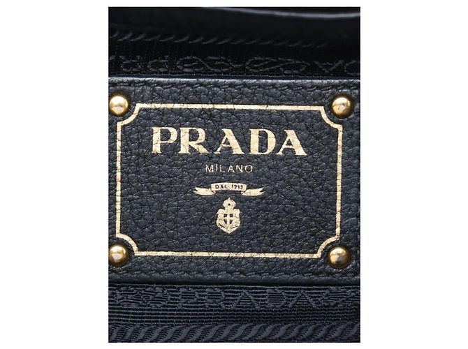 Prada Navy Vitello Daino Leder Tote Bag Marineblau - Ansicht 7