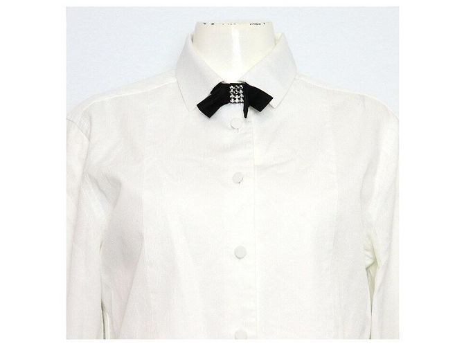 Gucci Camisa de algodão branco com laço no pescoço para mulher - vista 2