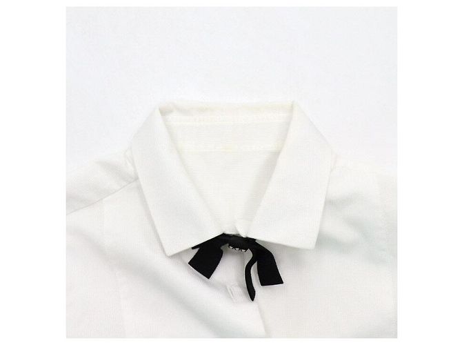Gucci Camisa de algodão branco com laço no pescoço para mulher - vista 5