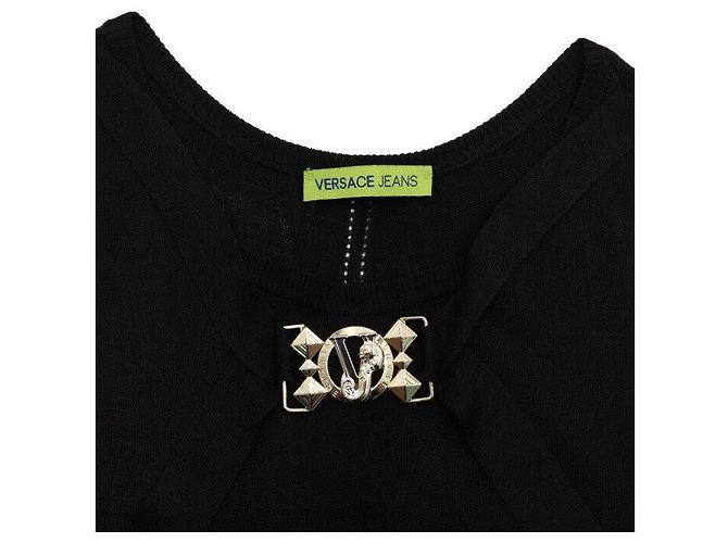Versace Abito in nylon nero con accenti dorati - vista 5