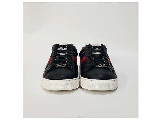 Gucci Sneakers Ace Square Web in pelle nera Nero - vista 2