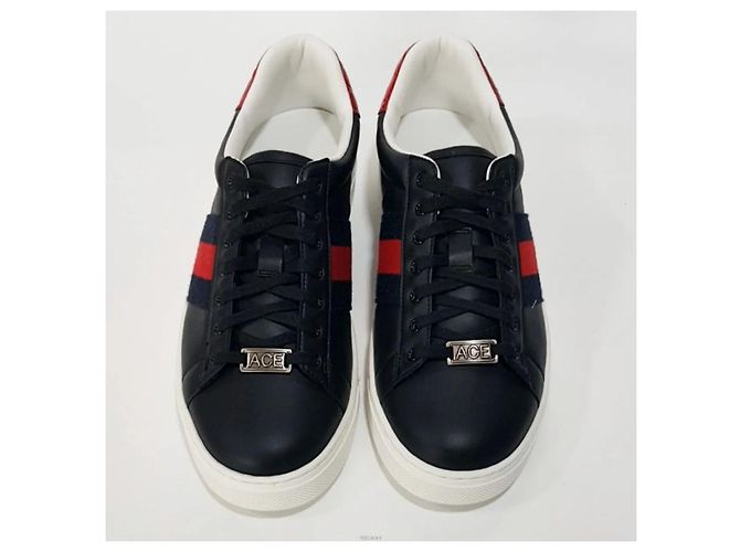 Gucci Sneakers Ace Square Web in pelle nera Nero - vista 3