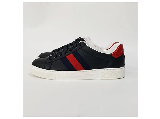 Gucci Sneakers Ace Square Web in pelle nera Nero - vista 4